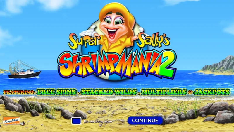 Super Sally's Shrimpmania 2 – glavni ekran s bubnjevima 5x4 i mrežom od 40 isplatnih linija